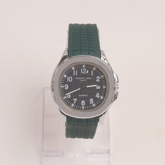 Green Strap Silver Dial Man's Wrist Watch PP