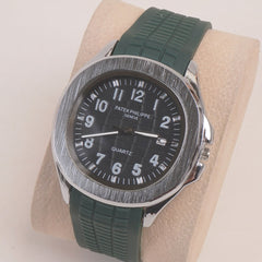 Green Strap Silver Dial Man's Wrist Watch PP