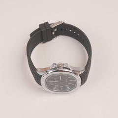 Black Strap Silver Dial Man's Wrist Watch PP