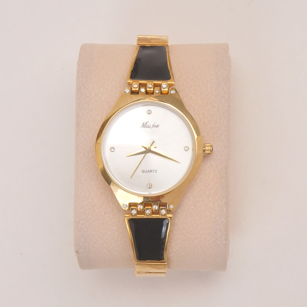 Woman Fancy Chain Watch Golden Black Style