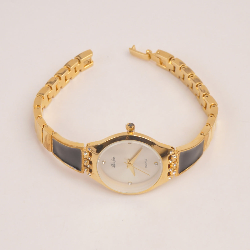 Woman Fancy Chain Watch Golden Black Style