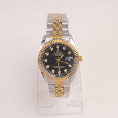 Two Tone Woman Silver Golden Chain Watch Black Dial