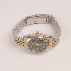 Two Tone Woman Silver Golden Chain Watch Black Dial