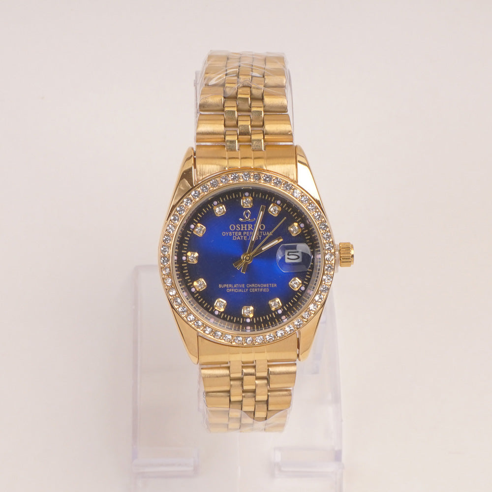 Woman Golden Chain Watch Blue Dial