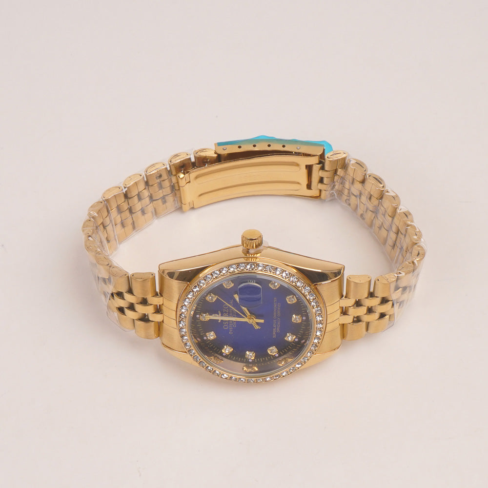 Woman Golden Chain Watch Blue Dial