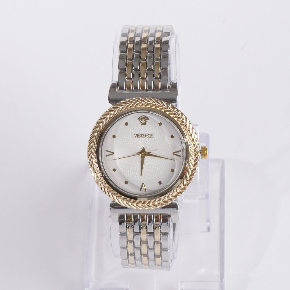 Two Tone Women Stylish Chain Wrist Watch Golden W