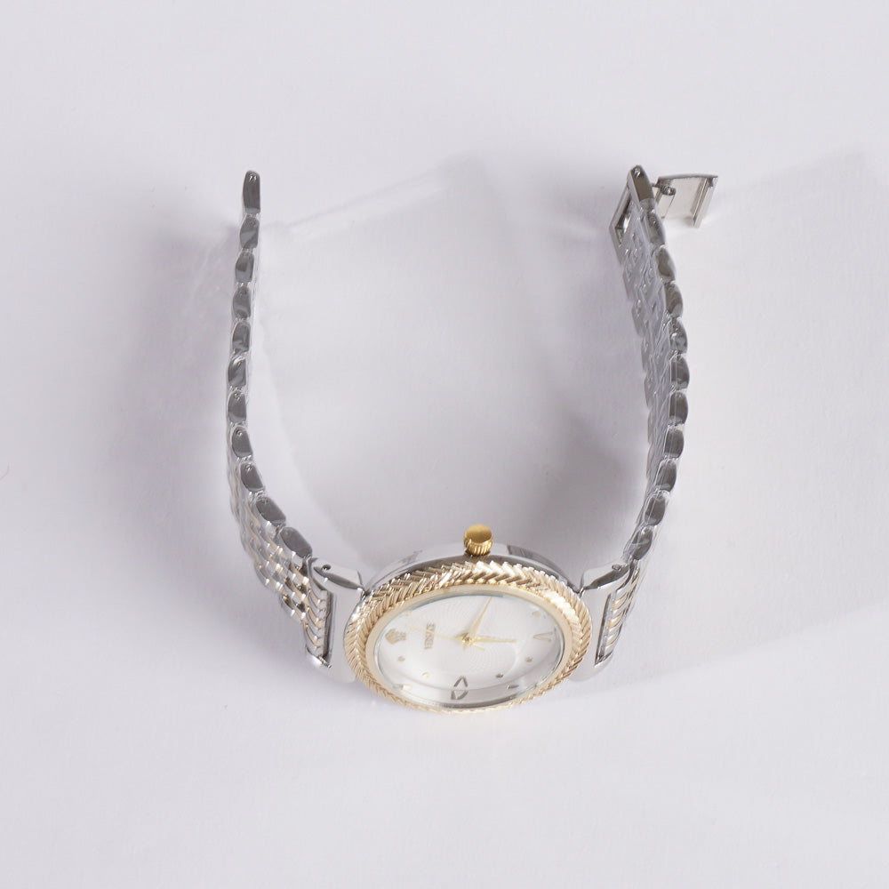 Two Tone Women Stylish Chain Wrist Watch Golden W