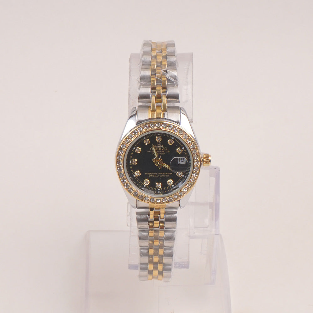 Two Tone Woman Silver Golden Chain Watch Black Dial