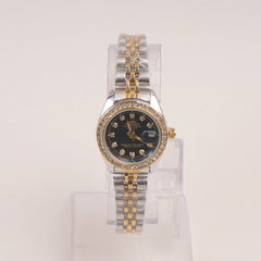 Two Tone Woman Silver Golden Chain Watch Black Dial