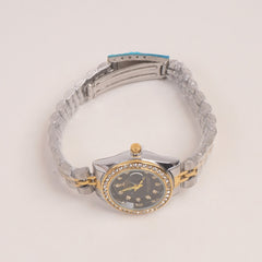 Two Tone Woman Silver Golden Chain Watch Black Dial