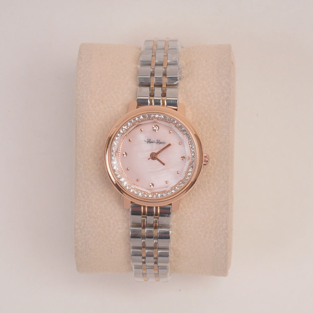 Two Tone Woman Silver Rosegold Chain Watch Pink Dial