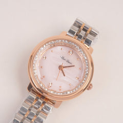 Two Tone Woman Silver Rosegold Chain Watch Pink Dial