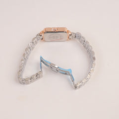 Two Tone Woman Silver Rosegold Chain Watch With White Dial