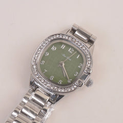 Woman Silver Chain Watch With Green Dial