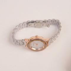 Woman Silver Chain Watch With White Dial