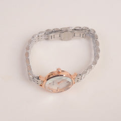 Woman Silver Chain Watch With White Dial