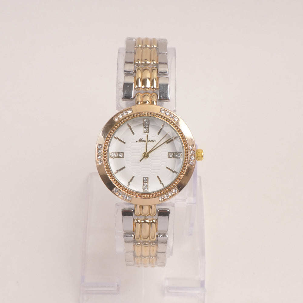 Two Tone Woman Silver Golden Chain Watch With White Dial