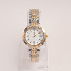 Two Tone Woman Silver Golden Chain Watch With White Dial