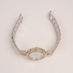 Two Tone Woman Silver Golden Chain Watch With White Dial