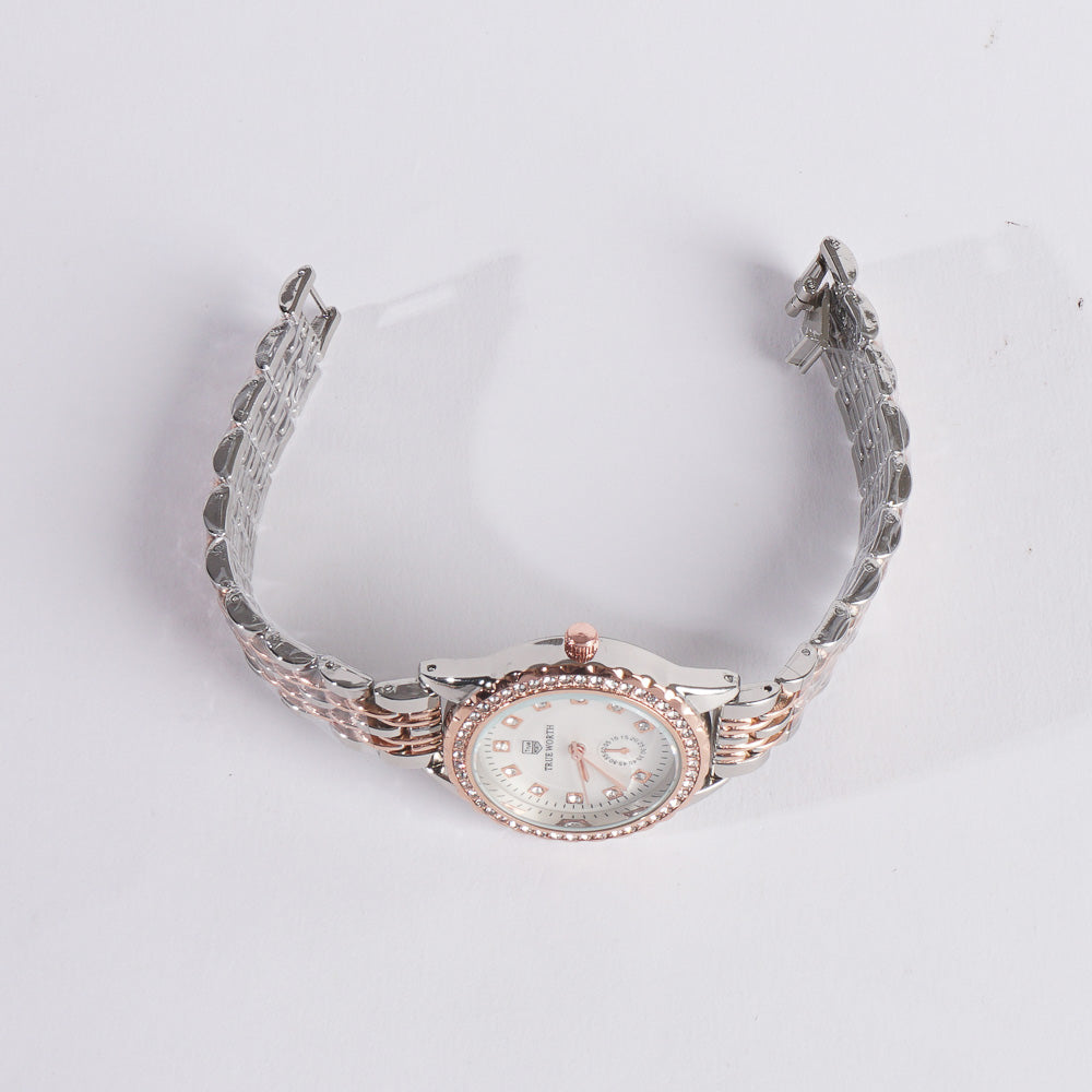 Two Tone Women's Chain Watch Rosegold White