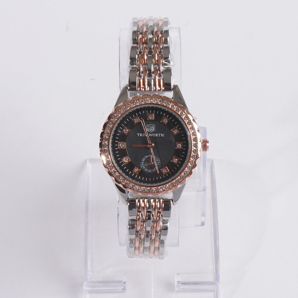 Two Tone Women's Chain Watch Rosegold Black