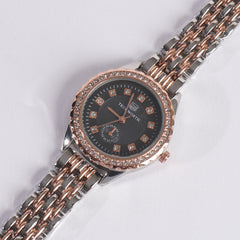 Two Tone Women's Chain Watch Rosegold Black