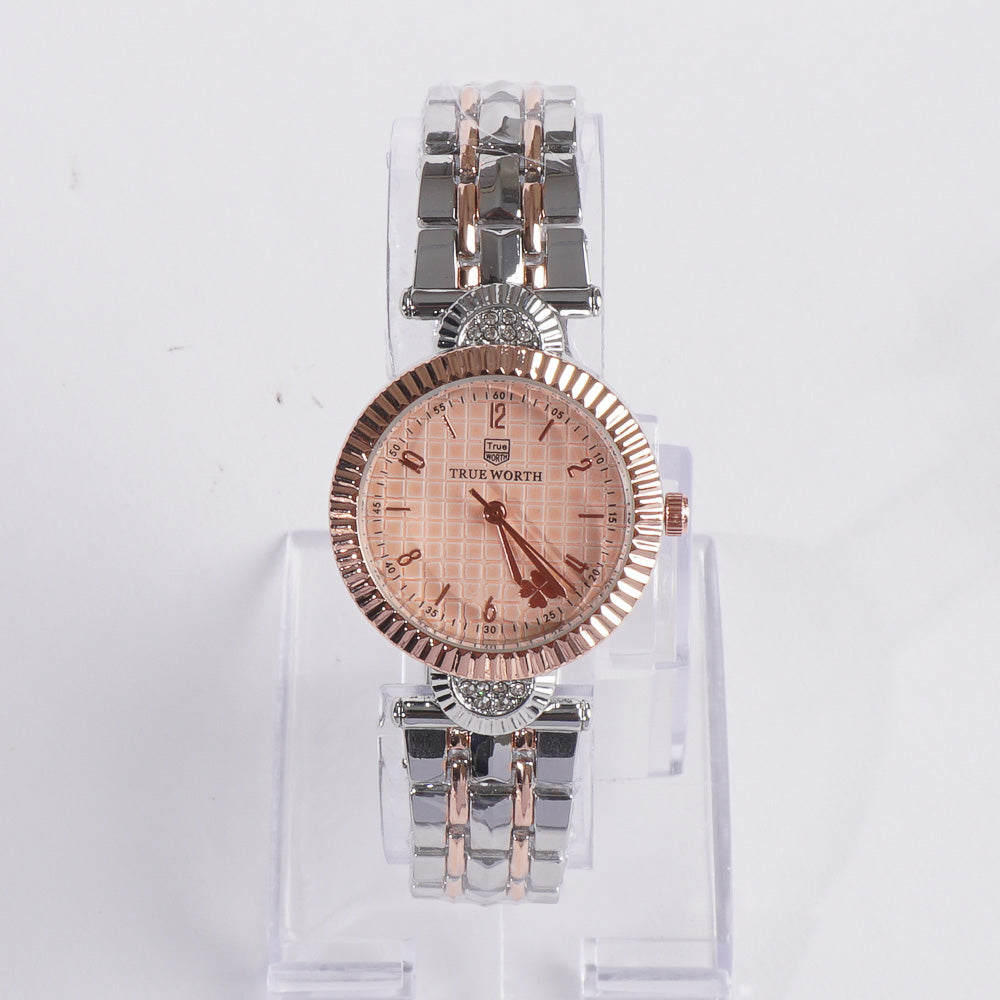 Two Tone Women's Chain Watch Rosegold Pink