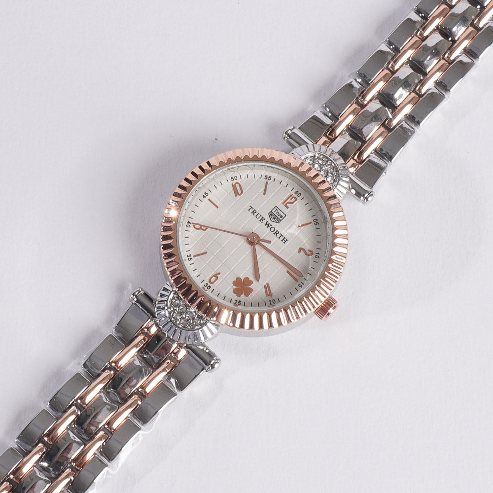 Two Tone Women's Chain Watch Rosegold White