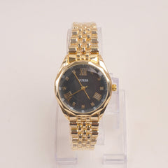 Woman Golden Chain Watch With Black Dial