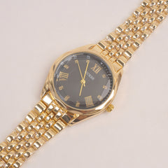 Woman Golden Chain Watch With Black Dial