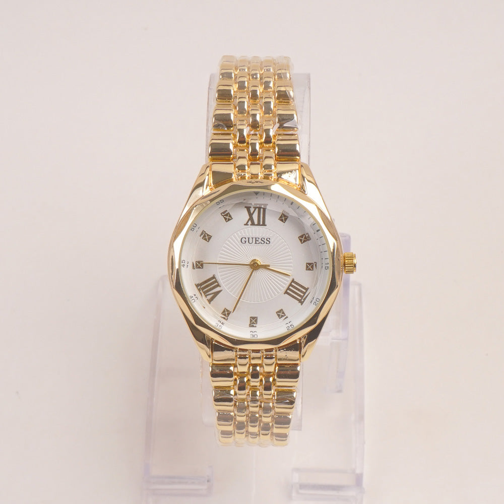 Woman Golden Chain Watch With White Dial