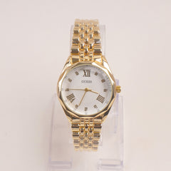 Woman Golden Chain Watch With White Dial