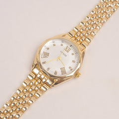 Woman Golden Chain Watch With White Dial