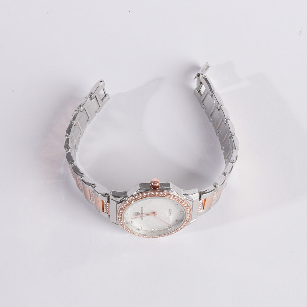 Two Tone Women's Chain Watch Rosegold White