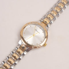 Two Tone Woman Silver Golden Chain Watch With Silver Dial