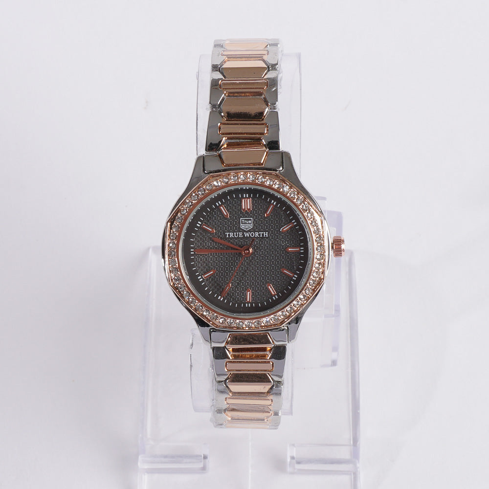 Two Tone Women's Chain Watch Rosegold Black