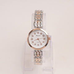 Two Tone Woman Silver Rosegold Chain Watch With White Dial