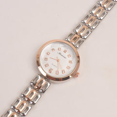 Two Tone Woman Silver Rosegold Chain Watch With White Dial