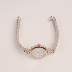 Two Tone Woman Silver Rosegold Chain Watch With White Dial