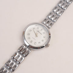 Woman Silver Chain Watch With White Dial