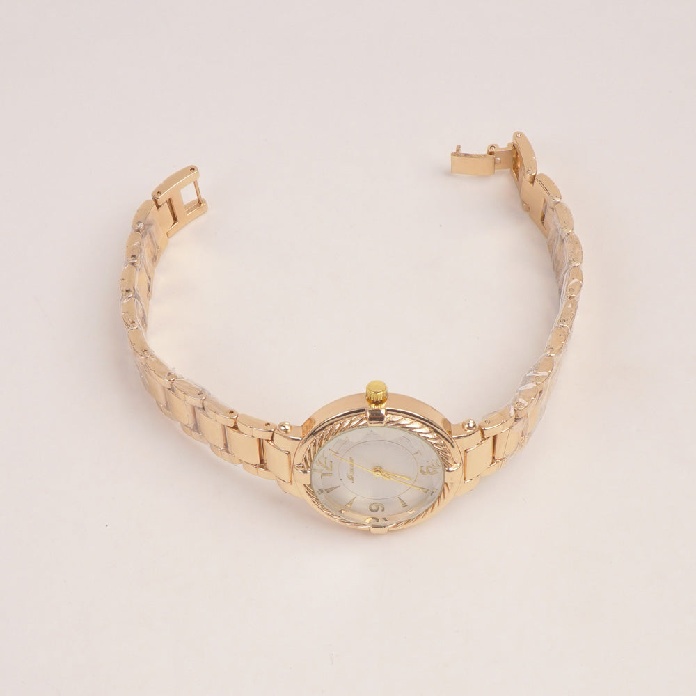 Woman Golden Watch With White Dial