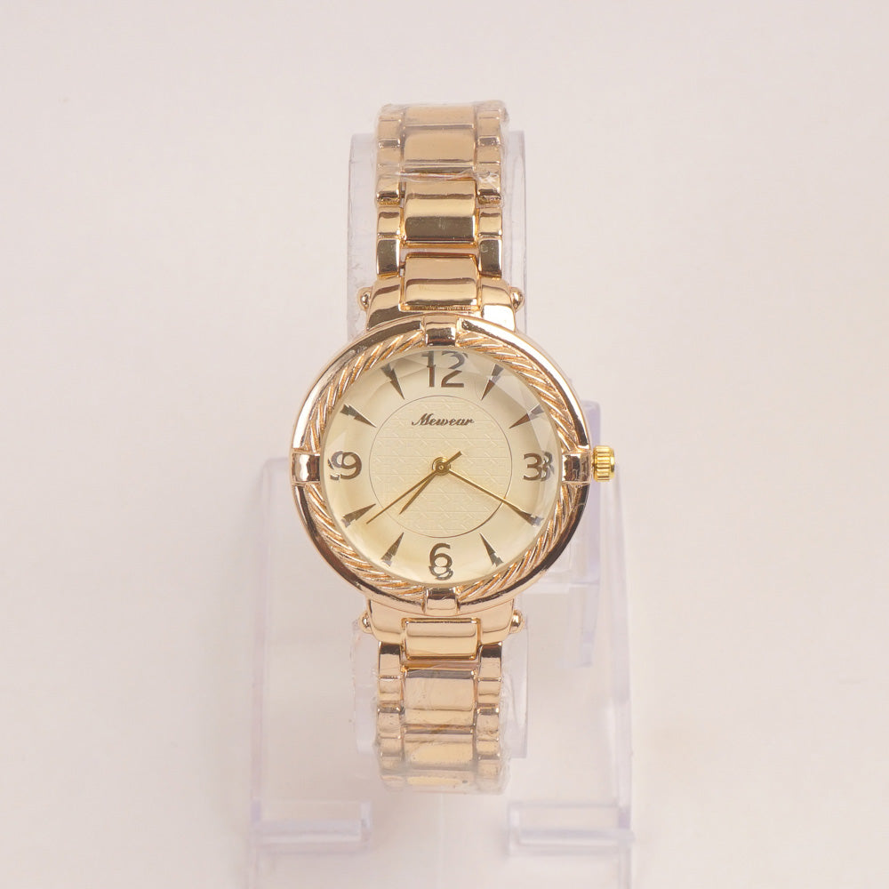 Woman Golden Watch With Golden Dial