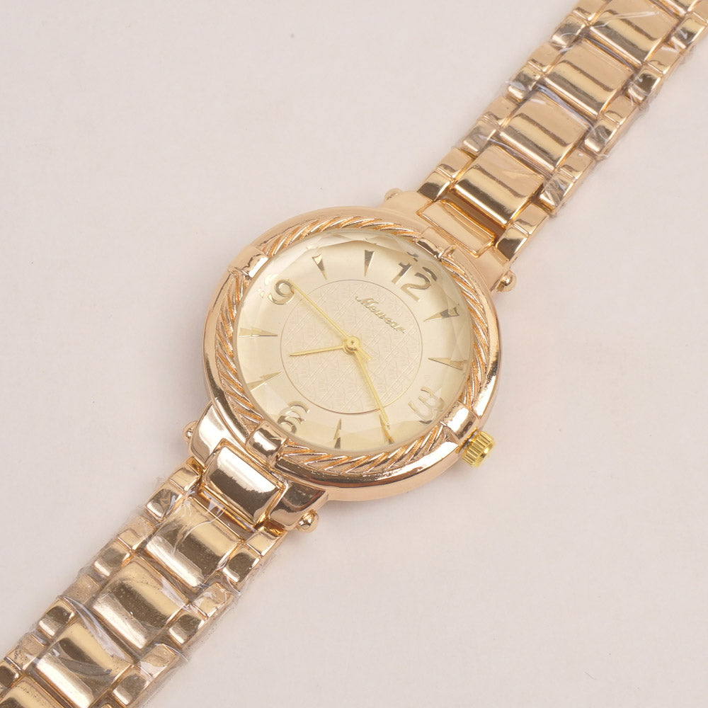 Woman Golden Watch With Golden Dial