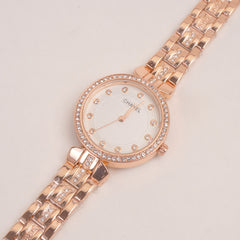 Woman Rosegold Chain Watch With White Dial