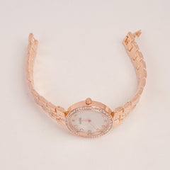 Woman Rosegold Chain Watch With White Dial