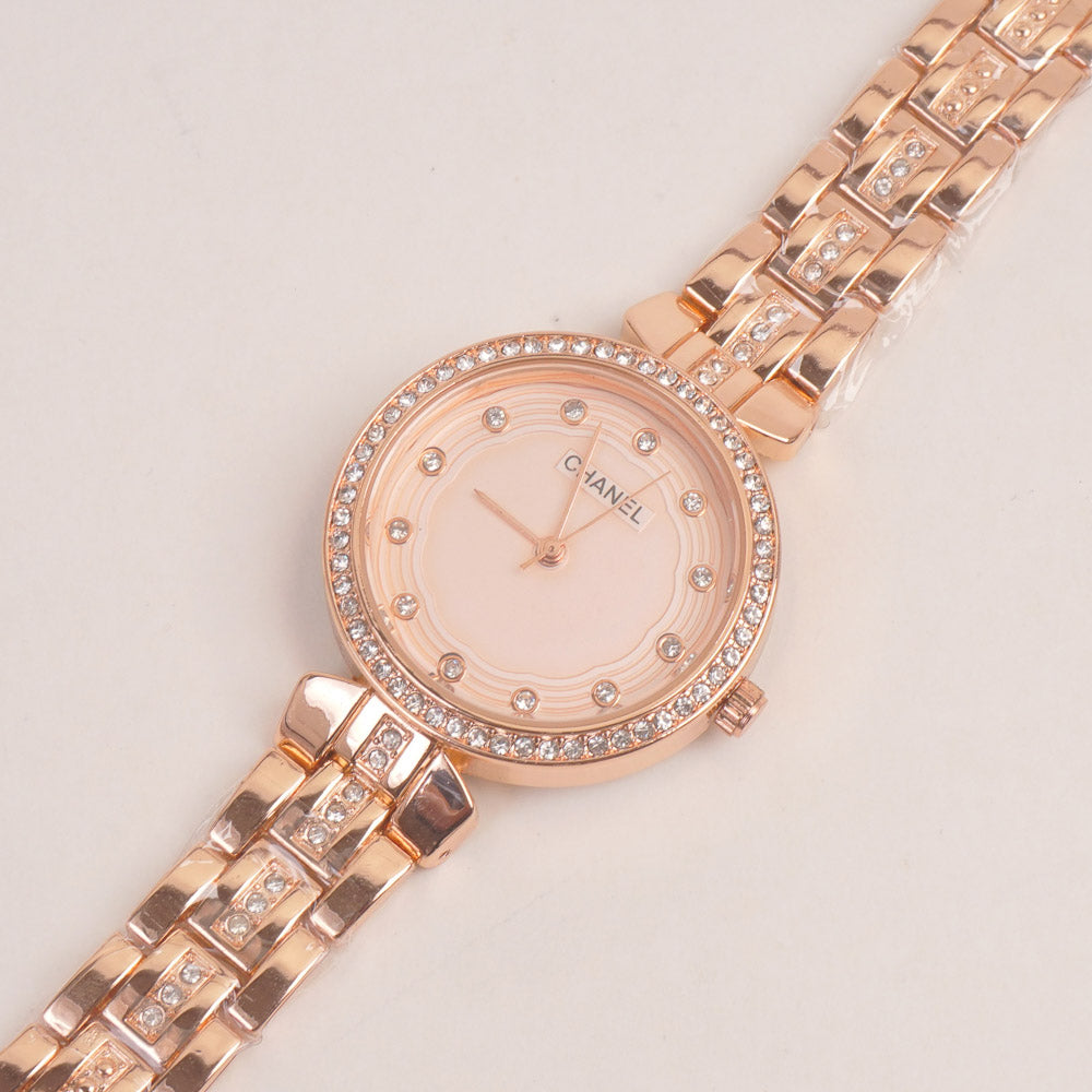 Woman Rosegold Chain Watch With Pink Dial