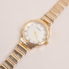 Woman Golden Chain Watch With White Dial