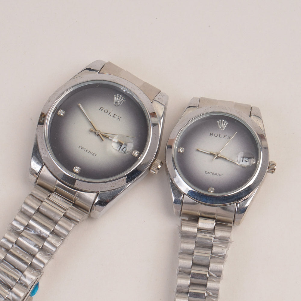 Couple Watches Silver Chain with Black Silver Dial