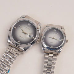 Couple Watches Silver Chain with Black Silver Dial