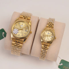 Couple Watches Golden Chain with Golden Dial